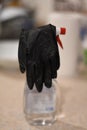 Gloves and desinfectant spray Royalty Free Stock Photo
