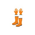 Gloves and rubber boots icon flat style. Gardening tools of farming or farmer garden household. Vector illustration in cartoon
