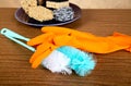 Gloves ,sponge, brush for ware washing Royalty Free Stock Photo