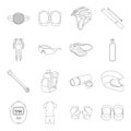 Gloves, suit, helmet, sneakers and other equipment. Cyclist outfit set collection icons in line style vector symbol