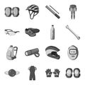 Gloves, suit, helmet, sneakers and other equipment. Cyclist outfit set collection vector