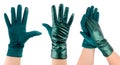 Gloves worn on the girl`s hand