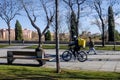 Glovo rider after the company was fined again for infringement of labour laws, Madrid Spain
