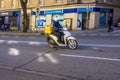 Glovo rider after the company was fined again for infringement of labour laws, Madrid Spain