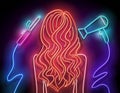 Glow Beautiful Woman Silhouette with Wavy Red Hair Royalty Free Stock Photo