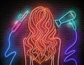 Glow Beautiful Woman Silhouette with Wavy Red Hair