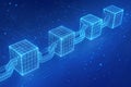 Glow blue blockchain data blocks chain digital background Royalty Free Stock Photo