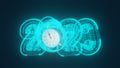 Glow blue particle clock Happy new year 2020 word made from sparkler light firework Royalty Free Stock Photo