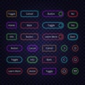 Glow buttons. Neon modern colored lighting web shopping icons vector