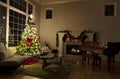 The glow of Christmas spirit in living room of home during a dark night