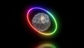 Glow circle metal sphere on mirror surface 3d