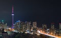 Glow from the city of Toronto and the Gardiner Expressway. Royalty Free Stock Photo