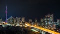 Glow from the city of Toronto and the Gardiner Expressway. Royalty Free Stock Photo