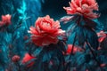 blossom bright bloom colours flower peony neon nature flora design. Generative AI.