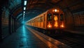 Haunted Orange Train Ghost Train, Spooky Subway, Eerie Lighting, Glow in the Dark, Supernatural, Underground Royalty Free Stock Photo