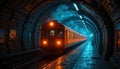 Haunted Orange Train Ghost Train, Spooky Subway, Eerie Lighting, Glow in the Dark, Supernatural, Underground Royalty Free Stock Photo