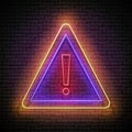 Glow Exclamation Mark in Triangle Border, Attention Warning Sign