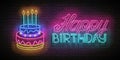 Glow Greeting Card with Cake, Candles and Happy Birthday Inscription