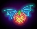 Glow Halloween Greeting Card with Flying Vampire Pumpkin Royalty Free Stock Photo