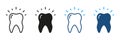 Glow Healthy Tooth Silhouette and Line Icons Set. Medical Teeth Whitening Pictogram. Dental Treatment Symbol Collection