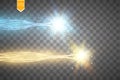 Glow isolated blue and gold transparent effect, lens flare, explosion, glitter, line, sun flash, spark and stars. For Royalty Free Stock Photo