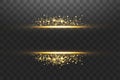 Glow isolated gold transparent effect, lens flare, explosion, glitter, line, sun flash, spark and stars. For