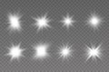 Glow isolated white transparent light effect set. Bright Star. Vector sparkles. light effect set, lens flare, explosion, glitter Royalty Free Stock Photo