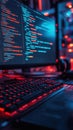 Glow Keyboard and Code on Computer Screen Royalty Free Stock Photo