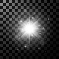 Glow light effect element. Star burst with sparkles on dark transparent background. Vector illustration Royalty Free Stock Photo