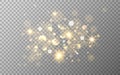 Glow light effect. Gold glitter and bokeh on transparent backdrop. Luxury particles with stardust. Magic Christmas Royalty Free Stock Photo