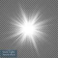 Glow light effect. Starburst with sparkles on transparent background. Vector illustration. Royalty Free Stock Photo