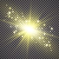 Glow light effect. Starburst with sparkles on transparent background. Vector illustration. Sun Royalty Free Stock Photo