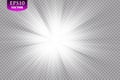 Glow light effect. Starburst with sparkles on transparent background. Vector illustration. Sun Royalty Free Stock Photo