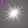 Glow light effect. Starburst with sparkles on transparent background. Vector illustration. Sun Royalty Free Stock Photo