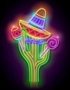 Glow Mexican cactus in sombrero with marocas