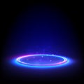 Glow neon circle. Blue glowing ring on floor. Abstract hi-tech background for display product. Vector template. Royalty Free Stock Photo