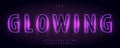 Glow Neon Font Logo Alphabet Vector Light Effect Letters Set Modern Typography, Violet Glowing Typographic Design for Royalty Free Stock Photo