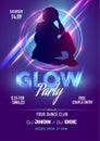 Glow Party Flyer or Template Design with Silhouette Female with Lights Effect on Purple.