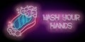 Glow Piece of Soap with Bubbles and Wash Your Hands Inscription Royalty Free Stock Photo
