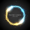Glow round frame with electric discharge effect . Vector illustration Royalty Free Stock Photo