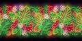 Glow Seamless Pattern with Strawberry Bush and Flowers