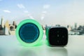 Glow speaker in green color and portable wireless speak