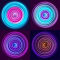 Glow spin neon circles set. Abstract background. Vector illustration