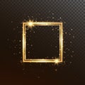 Glow square frame. Gold luxury banner isolated on transparent background. Light frame with glitter sparkle and stars Royalty Free Stock Photo