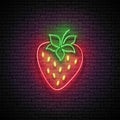 Vintage Glow Signboard with Strawberry, Organic Fruit