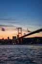 The glow of sunset on the July 15 Martyrs' Bridge: A bridge between continents, Istanbul, Turkey Royalty Free Stock Photo