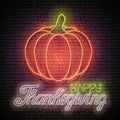 Glow Thanksgiving Greeting Card with Pumpkin and Inscription Royalty Free Stock Photo