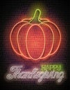 Glow Thanksgiving Greeting Card with Pumpkin and Inscription Royalty Free Stock Photo