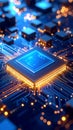 Glowing Abstract Circuit Board with Central Processor and Futuristic Data Flow Royalty Free Stock Photo