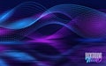 Glowing abstract wave on dark, shiny motion, magic space light with specular blurred reflection from below. Blue and Royalty Free Stock Photo